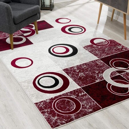 Homeroots 4 x 6 ft. Red & White Inverse Circles Area Rug 393885